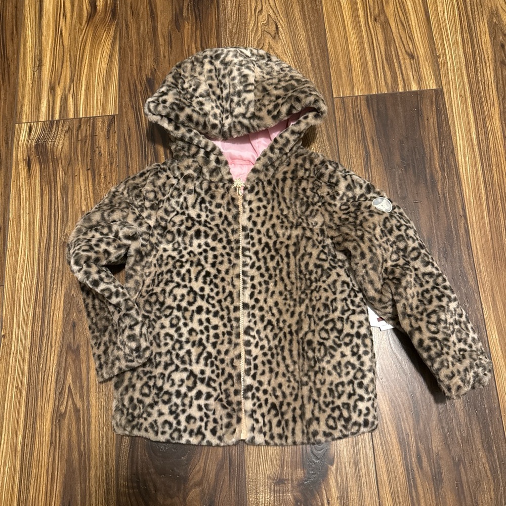 Jessica Simpson Leopard Print Faux Fur Kids Jacket